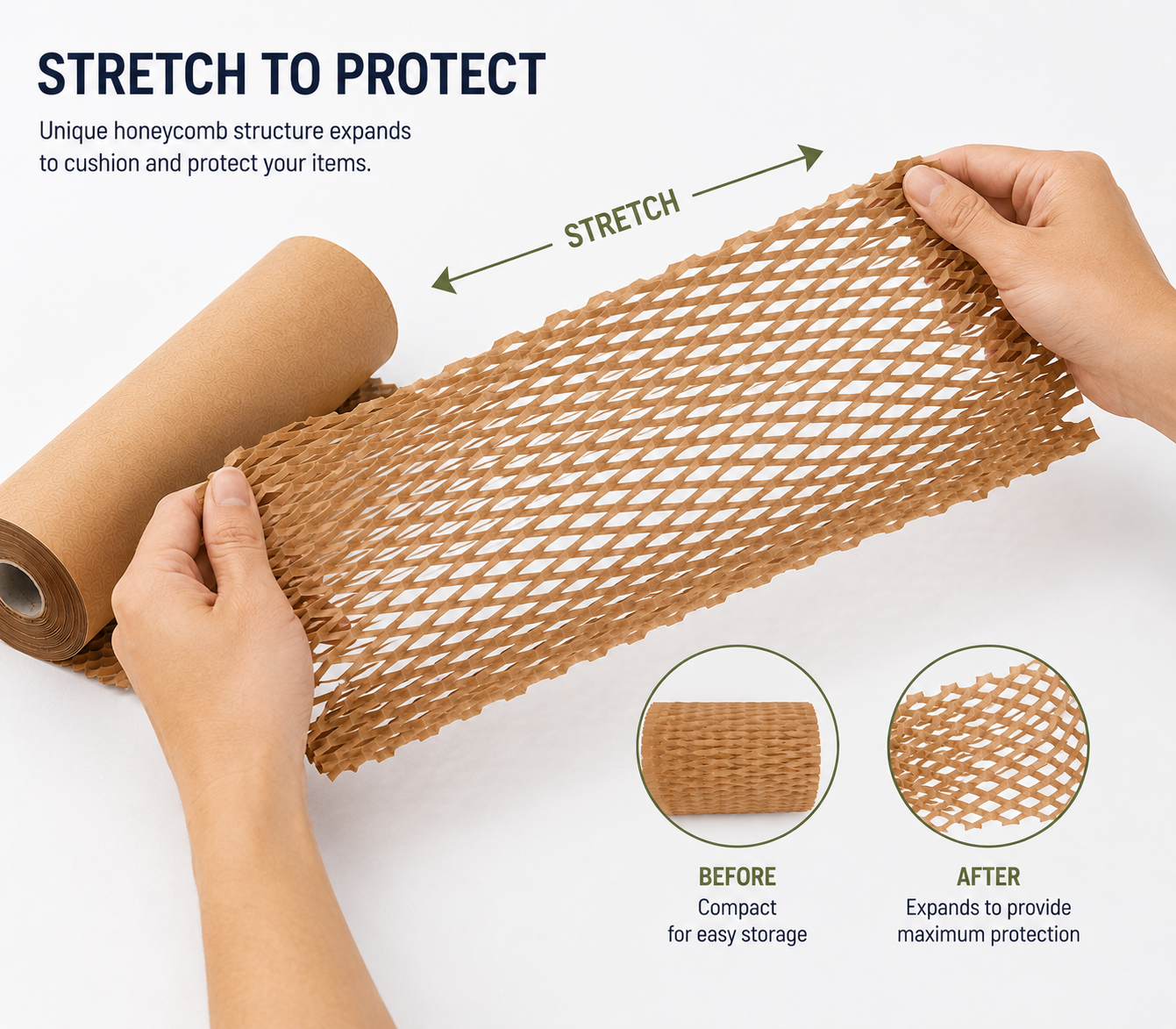 Honeycomb Wrapping Paper Roll 50cm x 150m | Eco-Friendly Cushioning & Void Fill Packaging Paper | Recyclable Alternative to Bubble Wrap