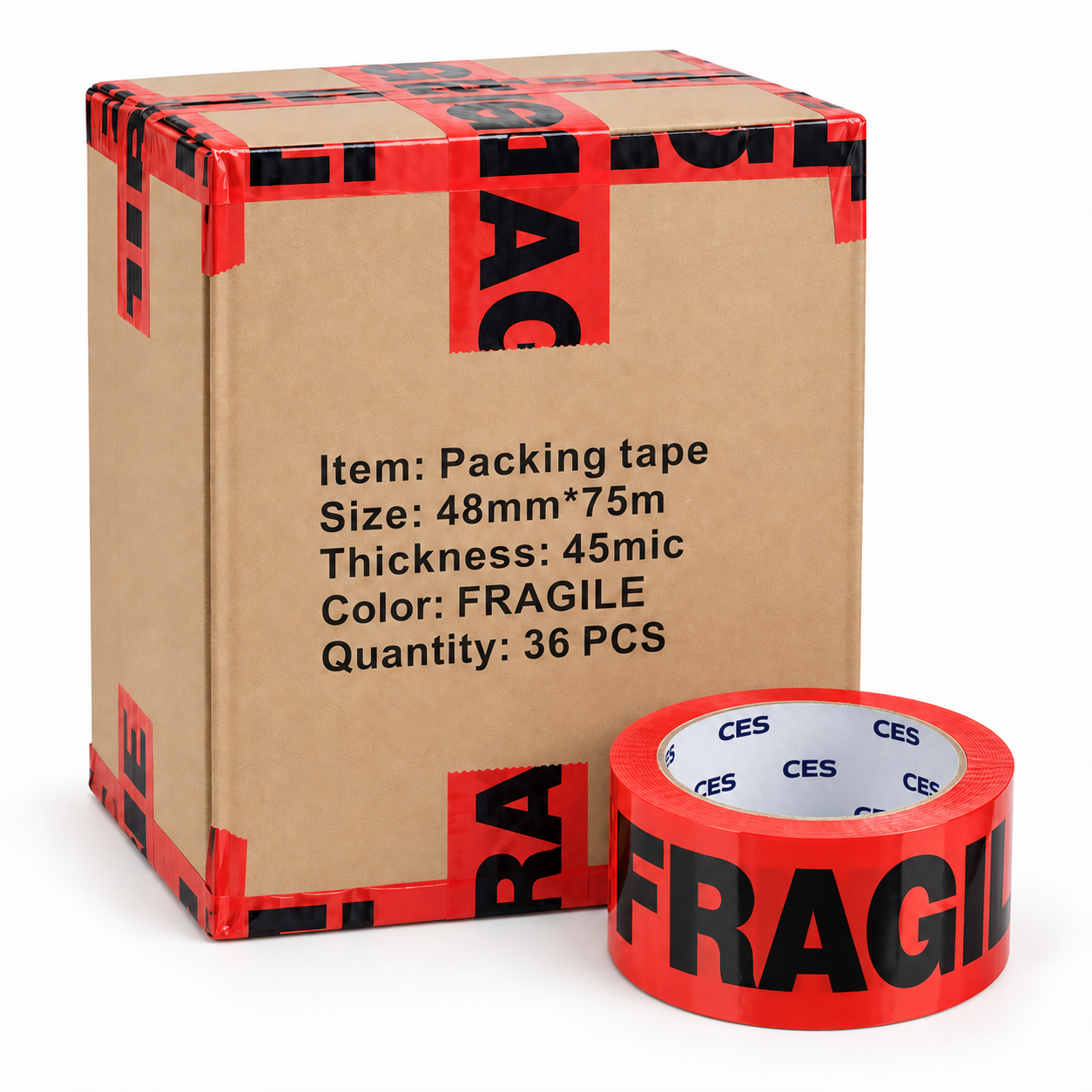 Fragile packing tape 48mm x 75m each roll