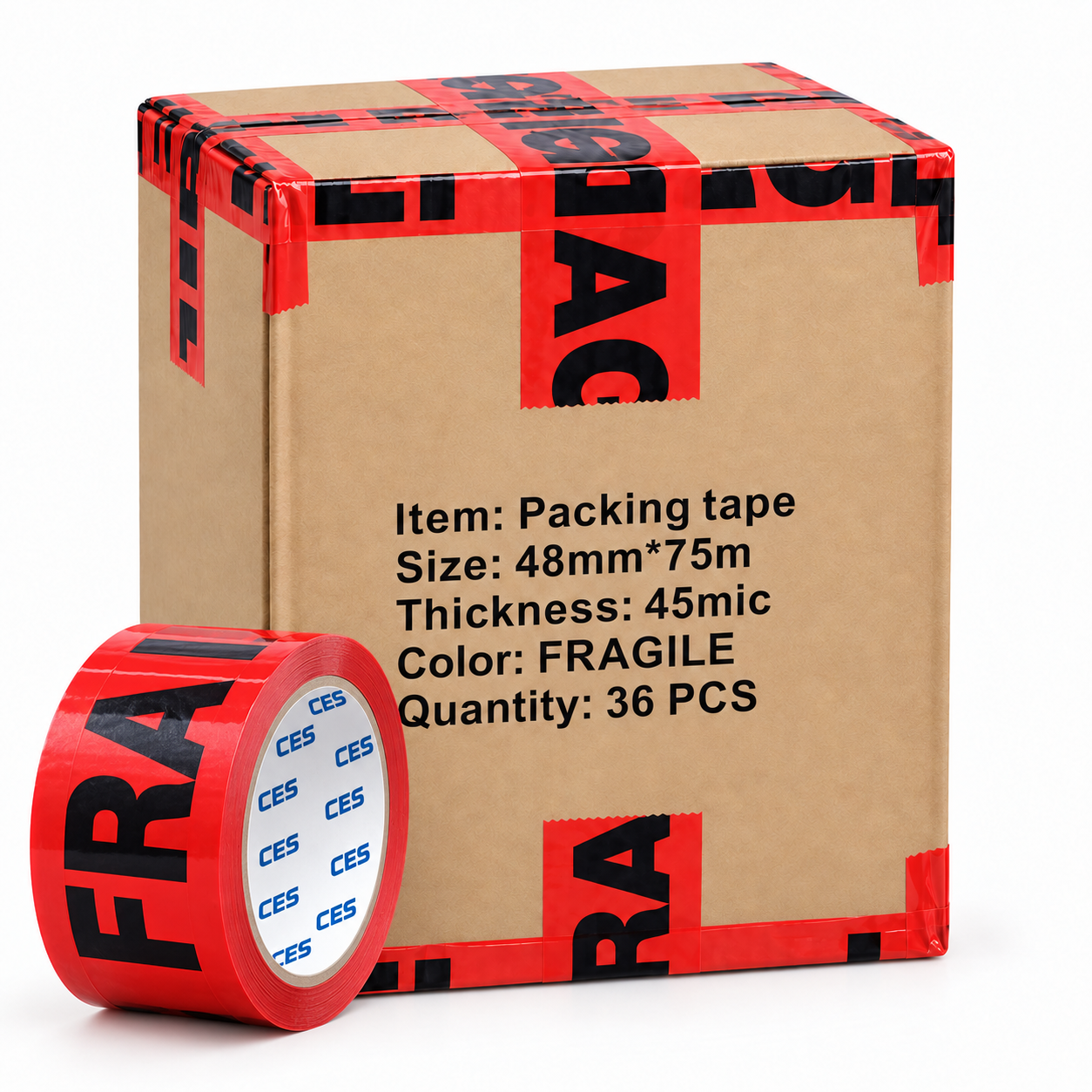 Fragile packing tape 48mm x 75m each roll